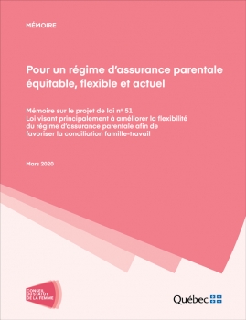 Mémoire Pour un régime d'assurance parentale équitable, flexible et actuel. Mars 2020. Logo du CSF. Éclairer toutes les voix.