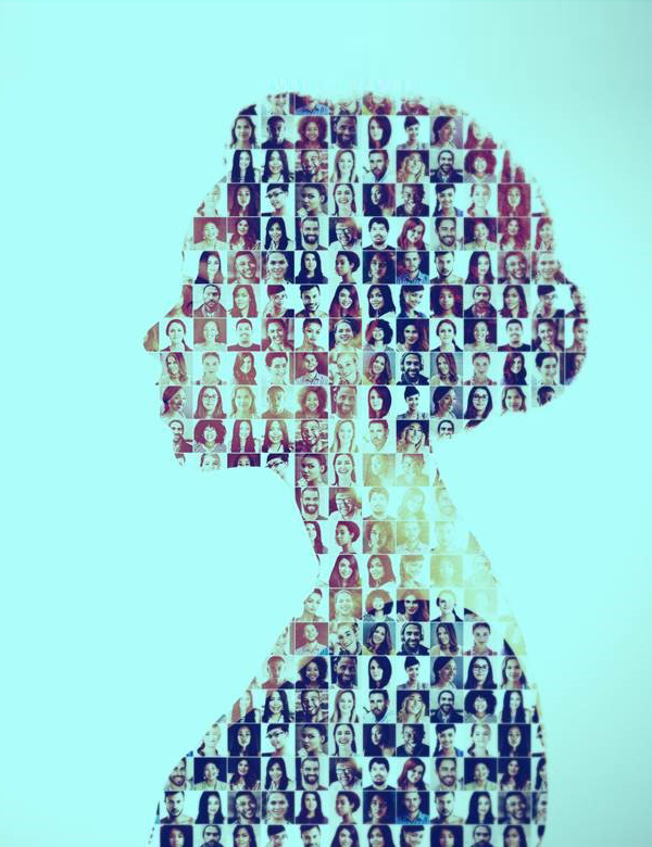 Collage de portraits de femmes et d'hommes.